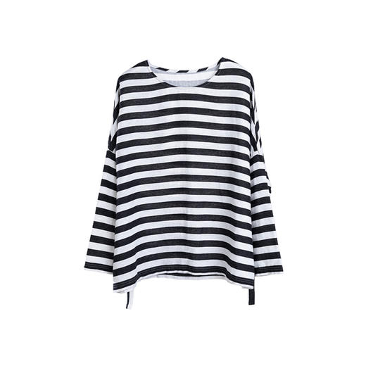 绽放旅行女装488朵【黑白灰系列】黑白条纹宽松落肩九分袖小衫 商品图4