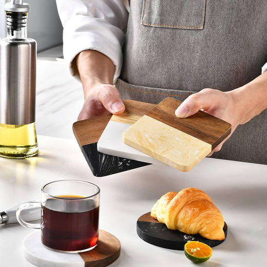 「买1送1！大理石+原木拼接」北欧风大理石隔热杯垫 创意圆形方形拼接咖啡杯垫西式餐垫茶垫家居饰品 商品图3