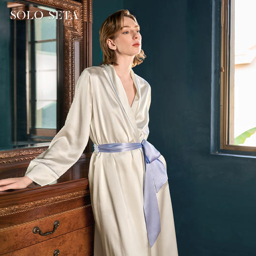 Solo seta25姆米重磅真丝睡袍女桑蚕丝纯色长款浴袍丝绸家居服 商品图0