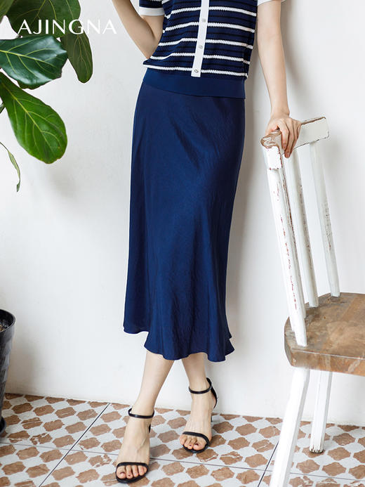 【商场同款】阿菁娜2024夏季新款立体丰盈A摆修身半裙A29X113070 商品图0