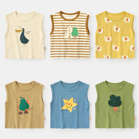 咔咔熊猫婴儿衣服休闲纯棉背心无袖T恤夏装男童儿童女童宝宝上衣