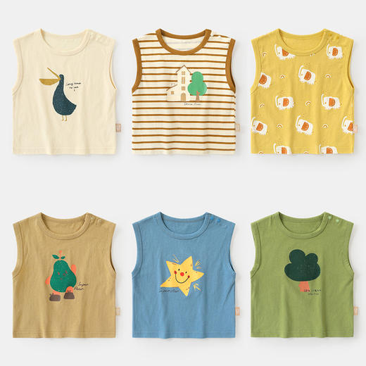 咔咔熊猫婴儿衣服休闲纯棉背心无袖T恤夏装男童儿童女童宝宝上衣 商品图0