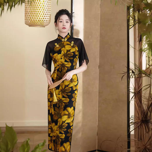 改良旗袍日常国风，修身大袖新中式长款轻薄连衣裙XL-1003 商品图3