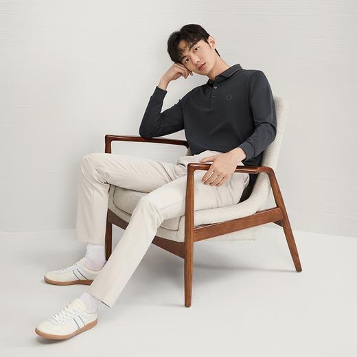 【含羊毛】柒牌男士polo衫长袖秋季新款满身提花时尚潮流翻领上衣	127T70460 商品图3