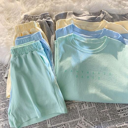 【青春的感觉❗️休闲运动套装】夏季新款，棉质面料 柔软舒适透气，亲肤不扎肉，多巴胺色系 百搭显活力❗️休闲运动套装女百搭宽松时尚外穿短袖短裤两件套开学季Y 商品图0