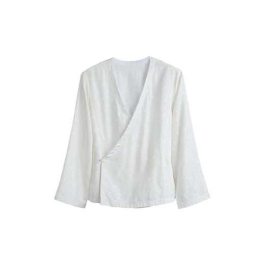 绽放旅行女装499朵【黑白灰系列】新中式斜襟波点提花长袖小衫 商品图4