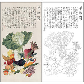 于非闇花鸟工笔画白描底稿《萃锦图》蔬菜临摹勾线高清打印稿HS15