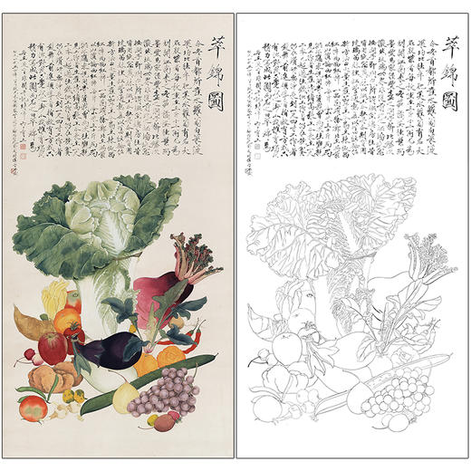 于非闇花鸟工笔画白描底稿《萃锦图》蔬菜临摹勾线高清打印稿HS15 商品图0