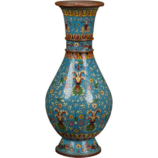 清 铜胎掐丝珐琅缠枝花卉纹玉壶春赏瓶（红木座） 商品图5