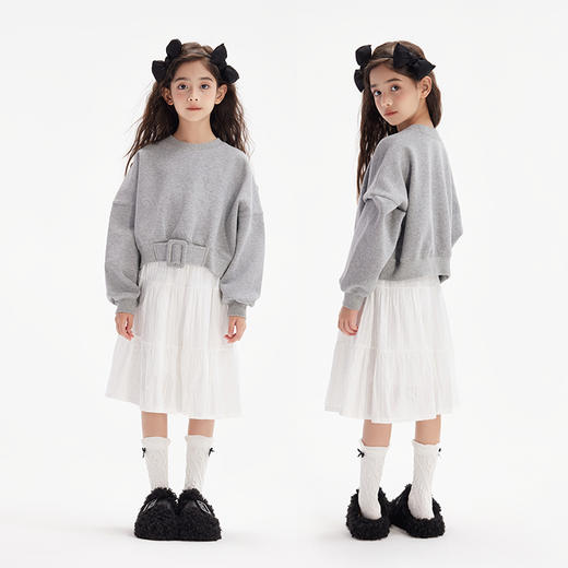 littletime女童简约时尚卫衣2024秋冬新款腰带解构长袖儿童上衣 商品图1