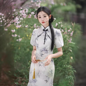 新中式中国风修身日常素雅墨竹文艺旗袍 XL24158