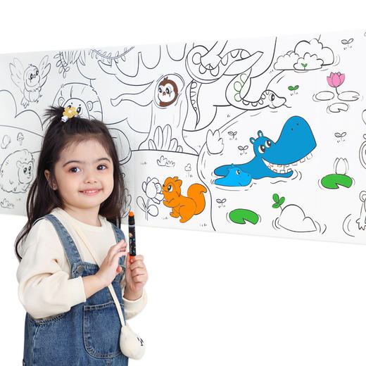 【不伤墙不伤地板画卷】kiddycolor凯蒂卡乐儿童涂鸦画卷 全景式涂鸦 10米长图案不重复 加厚纸张 不透色无荧光 收纳不占空间 商品图4