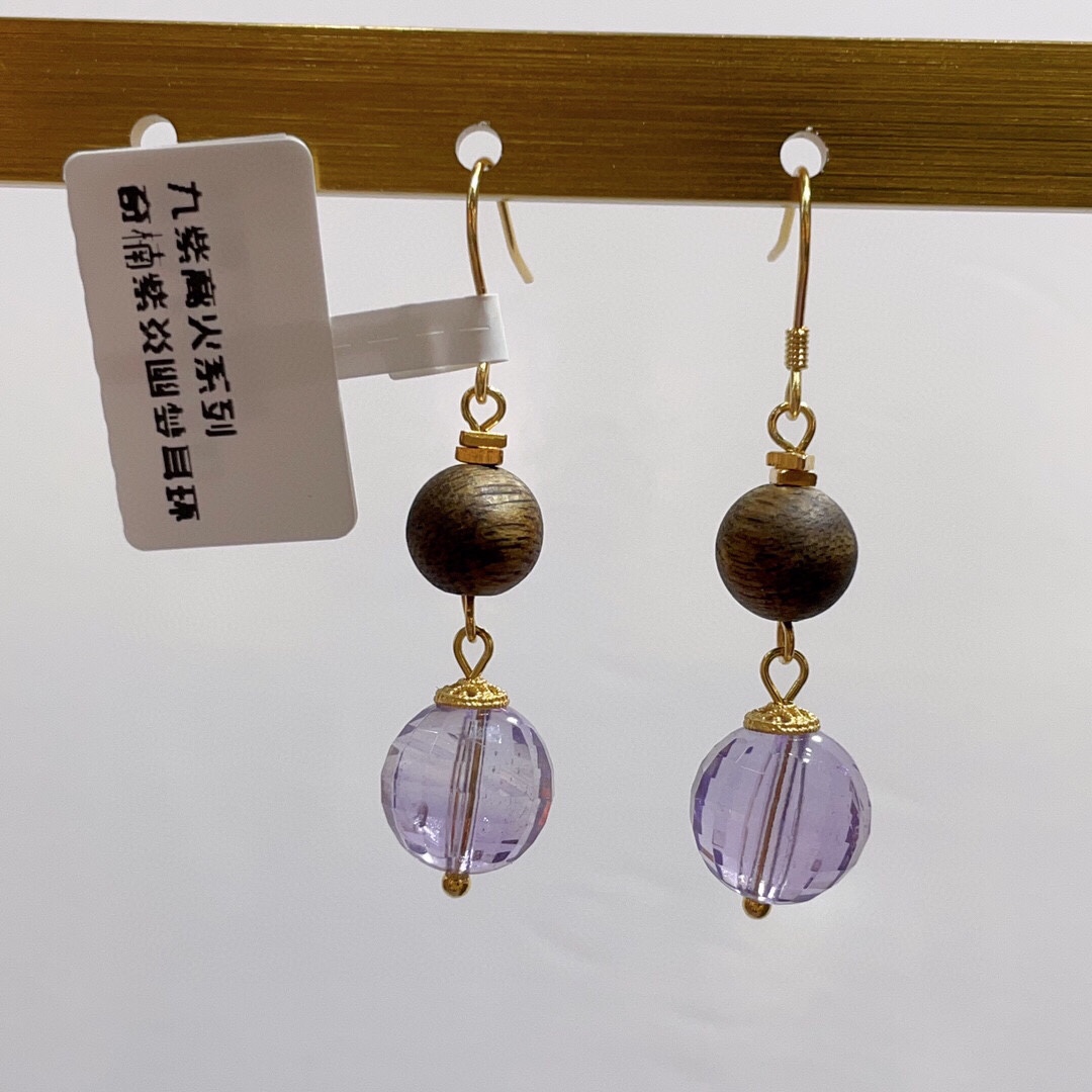 奇楠紫炎幽梦耳环天然沉香创意首饰