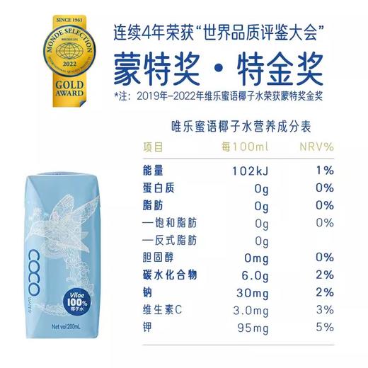 天天低价【选用越南椰子】唯乐蜜语椰子水 200ML/盒（10盒/12盒装） 商品图2