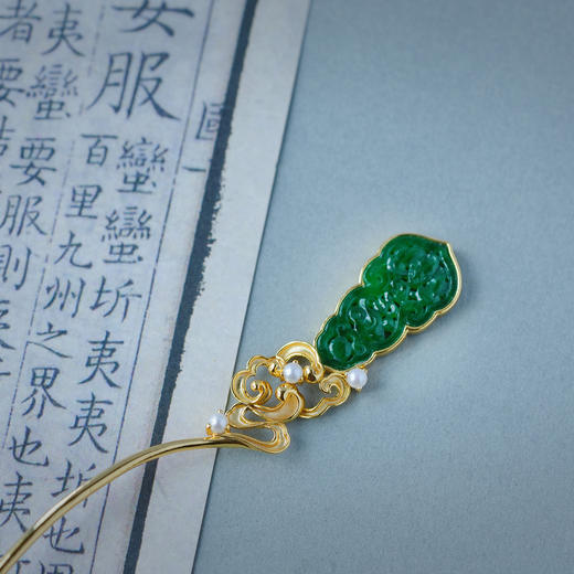 龢盒原创 银鎏金翡翠祥云发簪 商品图1