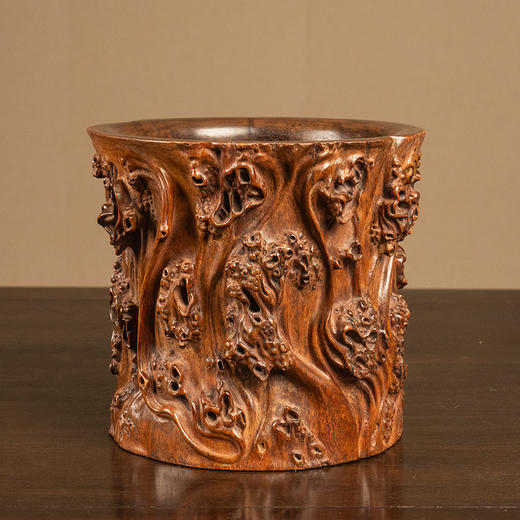 清 黄花梨雕树瘤笔筒 商品图4