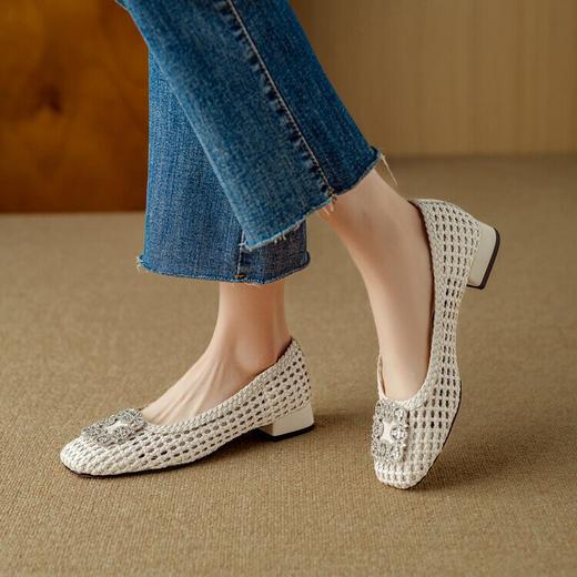 【预售5天】仙女风方头浅口，一脚蹬休闲水钻方头豆豆鞋NJMK&K1025 商品图2