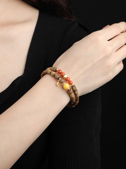奇楠南红蜜蜡双圈手链天然沉香创意首饰 商品图3