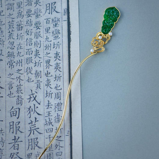 龢盒原创 银鎏金翡翠祥云发簪 商品图2