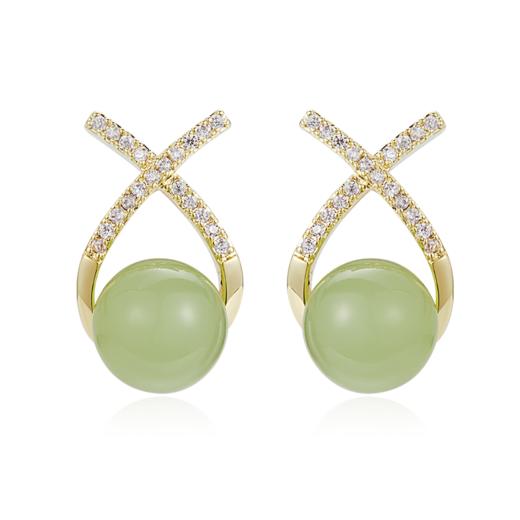 Oflye潮流饰品  微镶交叉仿绿玉石耳钉女款2024新款轻奢耳环 商品图4