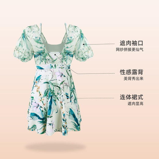 【商场同款】熳洁儿 女士连体泳衣碎花网纱拼接遮肉显瘦夏季游泳性感V领24206311 商品图3