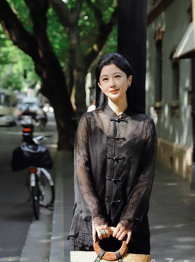 盛唐牡丹 |真丝绡配意大利蕾丝对襟外套