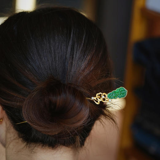 龢盒原创 银鎏金翡翠祥云发簪 商品图3