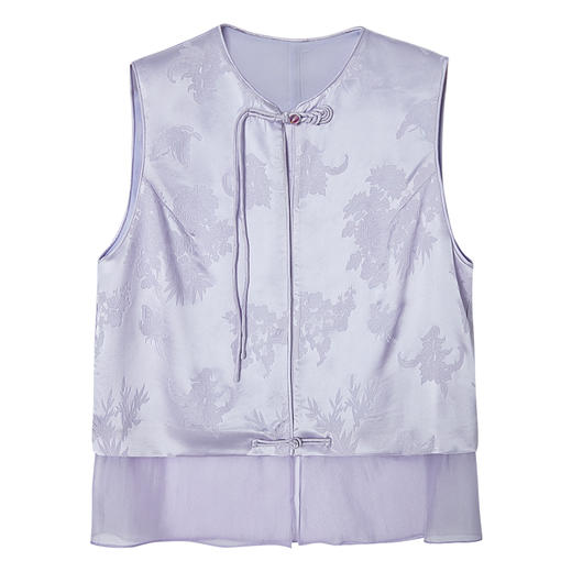 西嘉丝滑垂感醋酸 新中式提花马甲马夹女设计感叠穿上衣2024秋装 商品图4