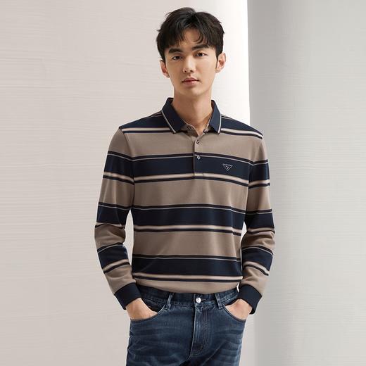 【不变形领】柒牌撞色条纹长袖Polo衫男2024秋季新款休闲翻领上衣	127T70380 商品图1