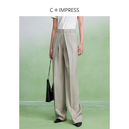 【清仓】西嘉老钱风马甲套装|混色肌理精纺羊毛经典无领马甲+对褶显瘦阔腿裤MJ2403009 商品图3