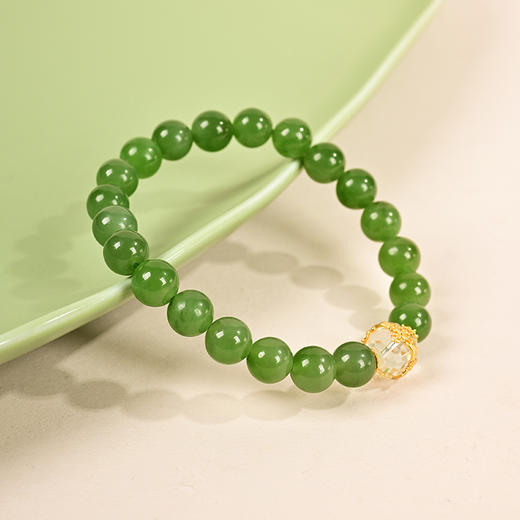 ysfg-07001【云赏珠宝】新中式系列-8mm高品质白和田碧玉镂空镶嵌白水晶手串手链 商品图3