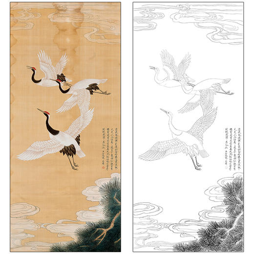 于非闇花鸟工笔画白描底稿《瑞鹤图》临摹勾线高清打印稿HS30 商品图0