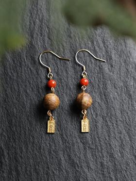 平安符牌耳环奇楠沉香珠光石天然原材原创设计