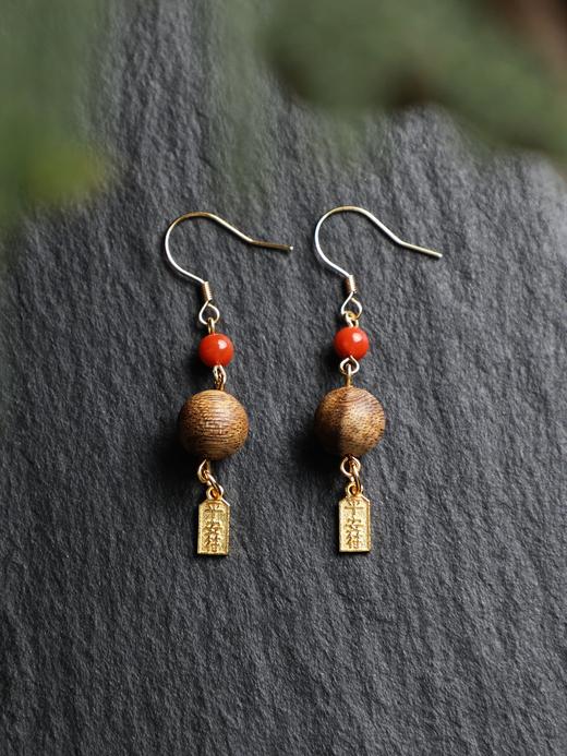 平安符牌耳环奇楠沉香珠光石天然原材原创设计 商品图0