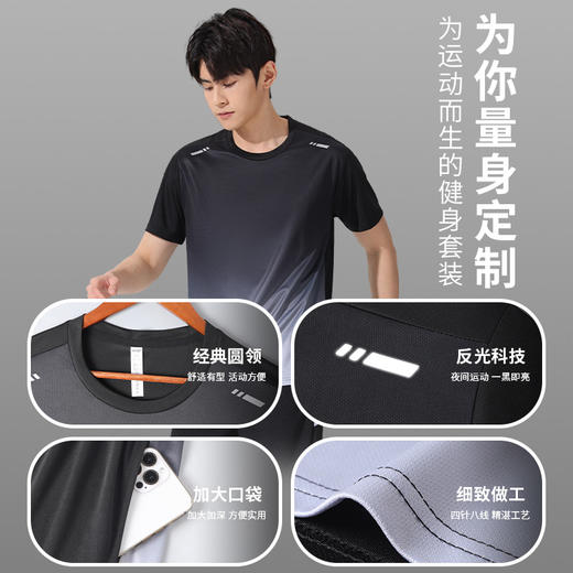 【轻量运动❗️冰丝速干运动套装】冰丝速干面料，轻薄柔软/吸汗速干/舒爽透气❗️四维弹力 收放自如 运动不束缚❗️运动套装男新款速干衣冰丝T恤短袖跑步夏季Y 商品图3