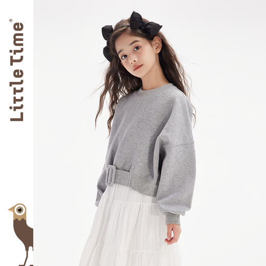 littletime女童简约时尚卫衣2024秋冬新款腰带解构长袖儿童上衣 商品图0