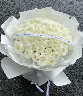 【心中女神】52朵精品骄傲白玫瑰，高端海派大花束