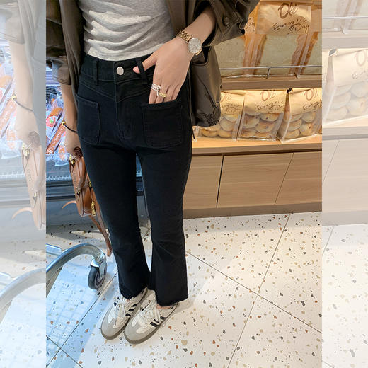 曾小咸【腿精日常】黑色九分微喇牛仔裤 商品图0