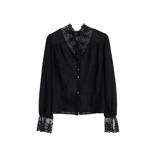 * 绽放旅行女装465朵【黑白灰系列】复古拼接轻薄柔软短款长袖小衫 商品图4