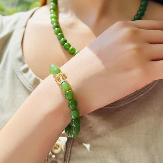 ysfg-07001【云赏珠宝】新中式系列-8mm高品质白和田碧玉镂空镶嵌白水晶手串手链 商品图4