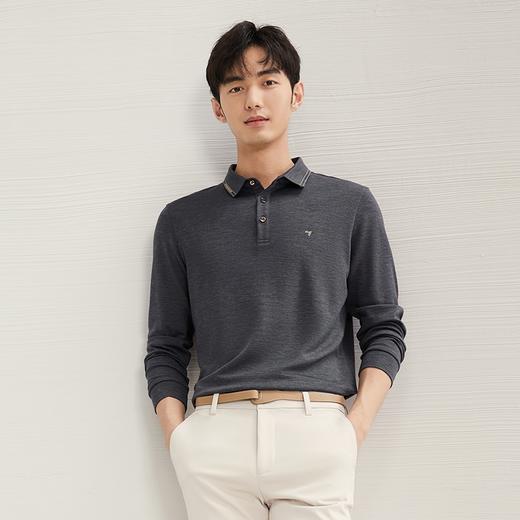 【含羊毛】柒牌男装长袖Polo衫秋冬新款时尚休闲舒适保暖翻领上衣	127T70130 商品图1