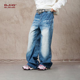 BJHG不计后果美式高街休闲裤子男秋季潮牌宽松阔腿仿牛仔微喇长裤