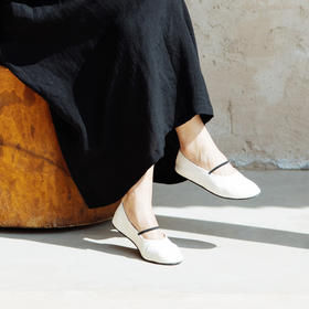 绽放JS083朵/鞋子白色浅口法式撞色平底单鞋