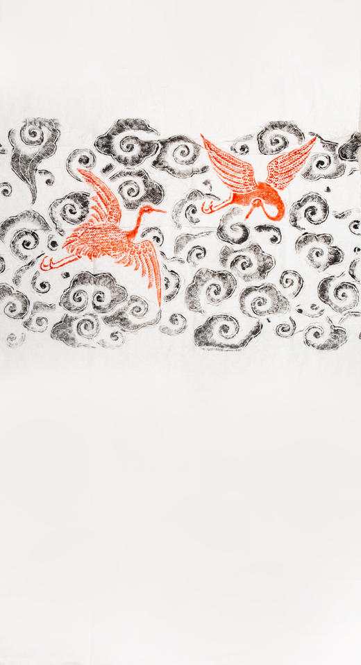 明代仙鹤祥云石刻双色拓片 商品图0