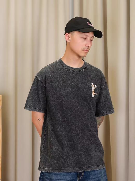 Mood Like Me/MTX2441/洗水做旧猫咪刺绣小标圆领T恤 商品图2