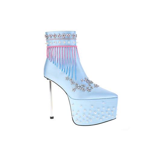 sheme怒歌漫舞系列进口丝绸水晶花朵渐变流苏金属跟新中式女士短靴可定制 商品图4