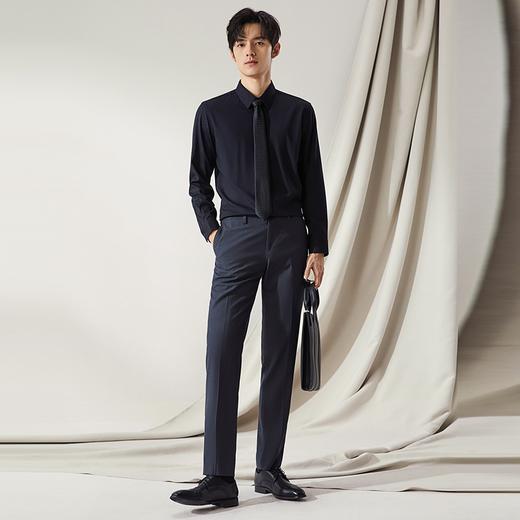 【高端系列】柒牌男士翻领长袖衬衫秋季新款暗纹提花黑色休闲衬衣	127A71000 商品图3