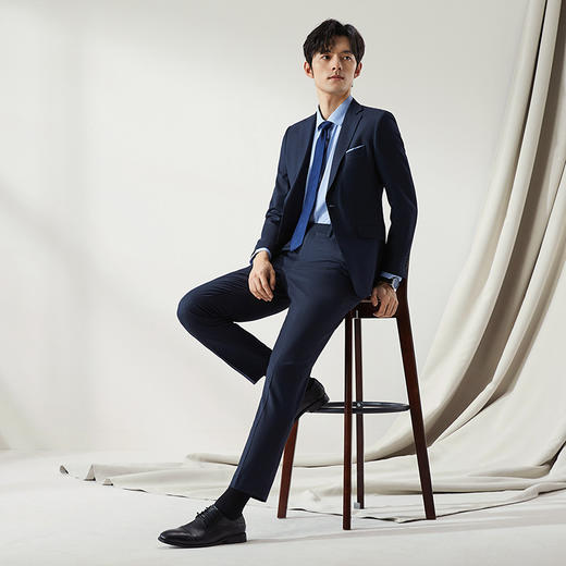 【婚礼季/高端系列】柒牌西装男士套装秋冬新款含羊毛色织格商务休闲礼服	127C70240 商品图3
