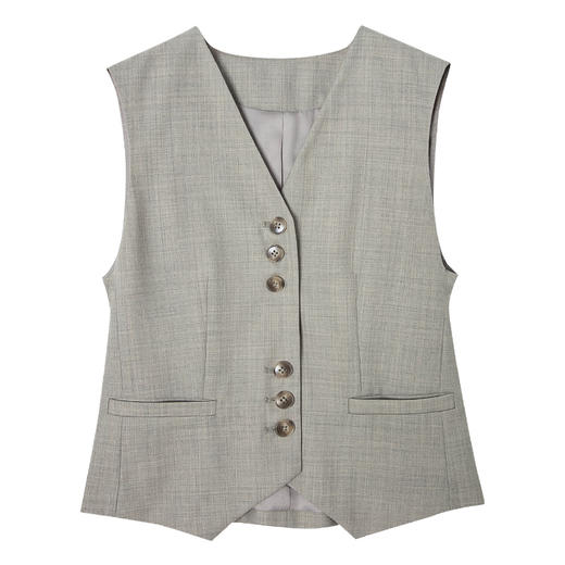 【清仓】西嘉老钱风马甲套装|混色肌理精纺羊毛经典无领马甲+对褶显瘦阔腿裤MJ2403009 商品图4