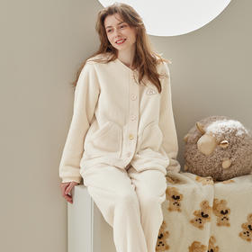 <有书独家>芬腾珊瑚绒女士睡衣秋冬加绒套装法兰绒加厚保暖加大码家居服冬季